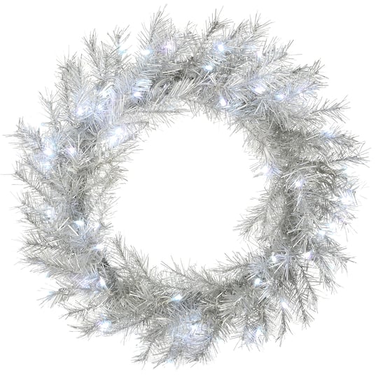 24&#x22; Pre-Lit Crystal Silver Metallic Wreath